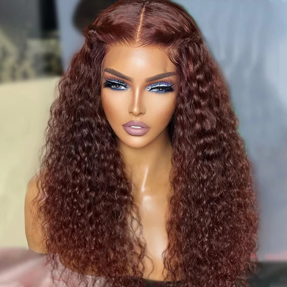 13x6 Chocolate Brown Kinky Curly Lace Front Wig HD Transparent Lace Frontal Wig Human Hair Pre plucked Colored Human Hair Wigs