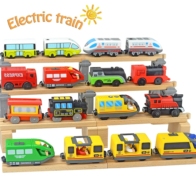 Electric Train Set Locomotive Magnetic Car Diecast Slot Fit All Brand Biro Wooden Train Track Railway For Kids Educational toys 1