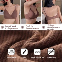 Femmes Sexy sans couture soutiens-gorge col en V profond Bralette Sexy Lingerie lettre sangle hauts Push Up sous-vêtements sans fil brassière pour femme 4