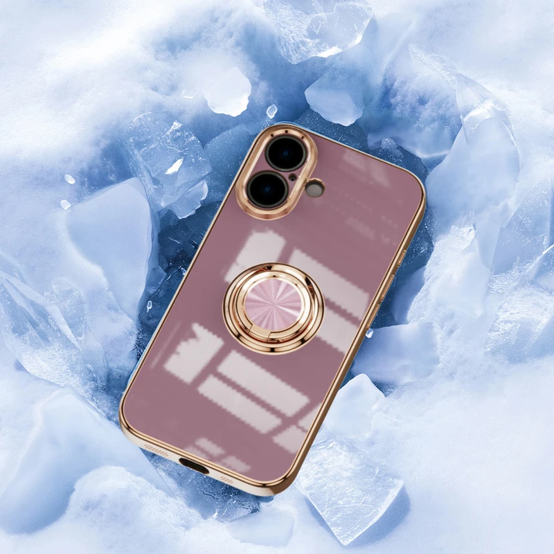 6D Einfarbige Ringhalterhülle für iPhone 16 15 14 13 12 11 Plus Pro Max Mini Weiche Hautgefühl Anti-Fall-Rückseite_voghion.com