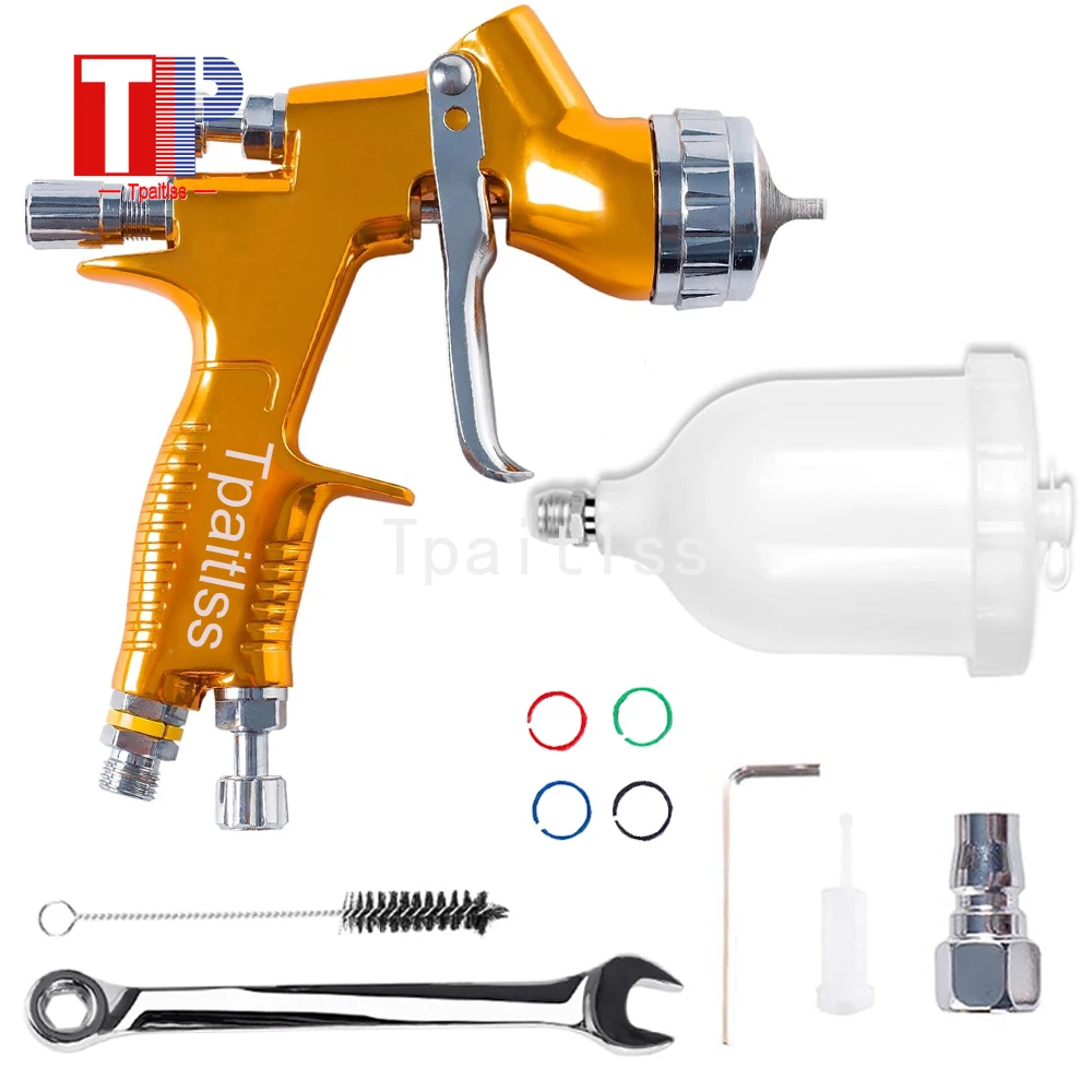 Tpaitlss Car Spray Gun 1.3/1.8mm Golden Painting Gun TE20/T110 nozzle spray paint water based air spray gun for car paint jbl t110