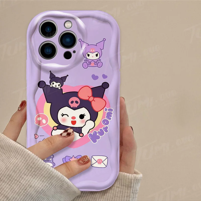 thumbnail image 1 of Sanrio-funda de silicona suave para iPhone, carcasa trasera de Hello Kitty Kuromi 3D Wave para iPhone 15 14 13 12 11 Pro Max X XR XS 8 7 6 6S Plus SE 2020, 1 of 5