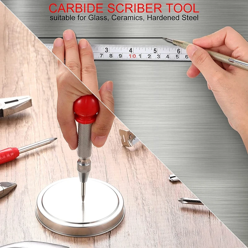 Construction Woodworking Tool Set Solid Carpenter Pencils with Marker Refills and Carbide Scriber Tool Automatic Center Punch