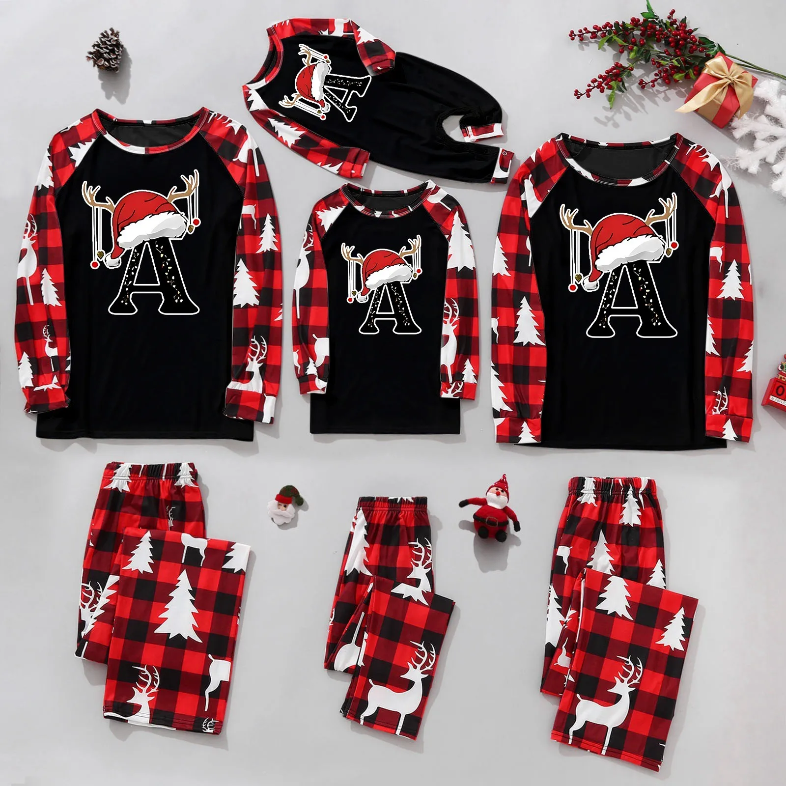 thumbnail image 1 of Conjuntos familiares a juego para Navidad 2024, pijamas, ropa de estar por casa, conjuntos familiares a juego con camisetas y pantalones de manga larga, conjuntos de ropa de dormir, 1 of 5