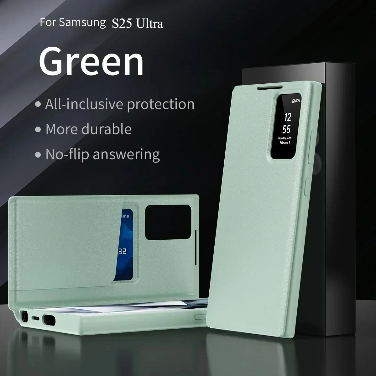 Premium Business Leather Flip Case with LED Display and Card Pockets