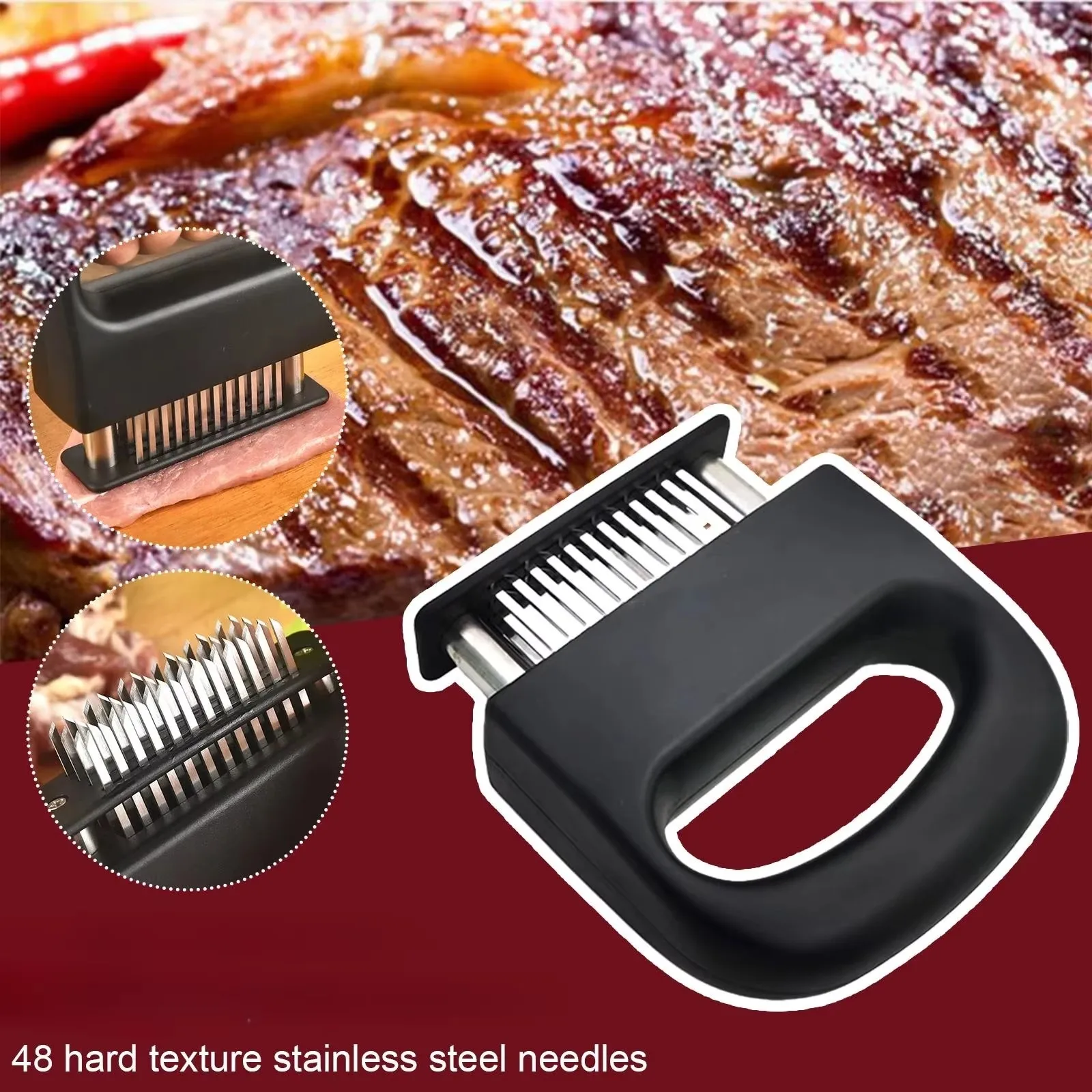 Retractable Stainless Steel Meat Needle Softener Tenderizer 48 Blades Kitchen Cooking Steak Hammer Pounder Tools Meat Beater