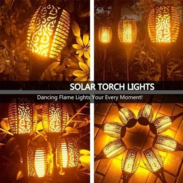 4/2/1Pcs Solar Flame Lights Torch Flickering Light Waterproof Garden Decoration Outdoor Lawn Tiki Led Path Yard Patio Floor Lamp 4