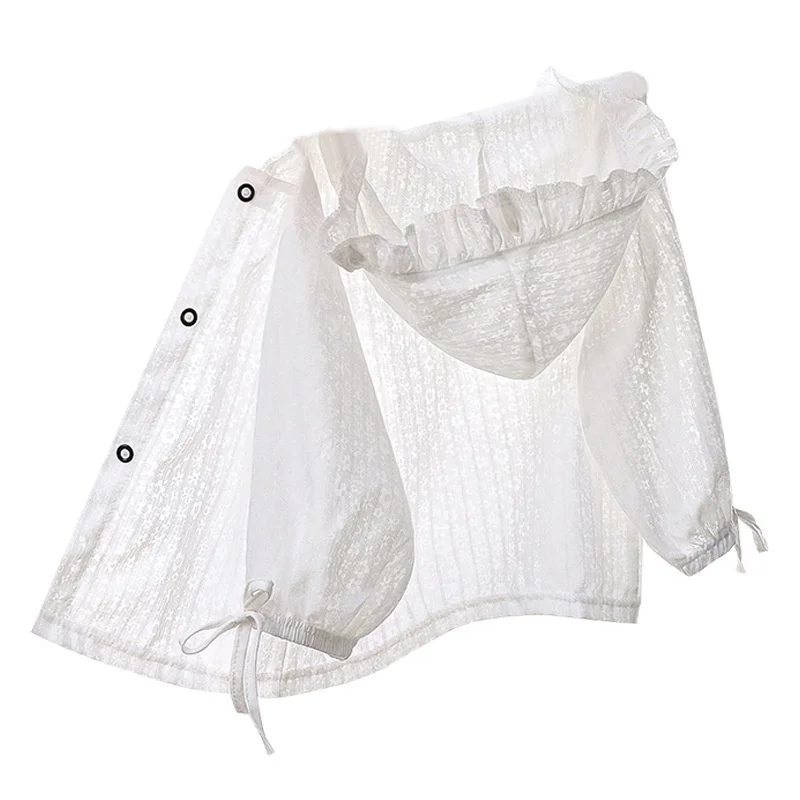 Girls Lace Sunscreen Coats Summer New Children Clothes  Breathable Thin Hooded Outerwear Kids Air Conditioner Shirt 3-10 Years - 4