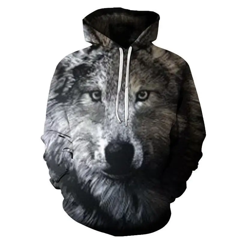Winter Men's Wolf Pattern Social Hoodies Custom Y2k Oversized Sweatshirt Casual Quality Harajuku Vintage Fashion Clothing New