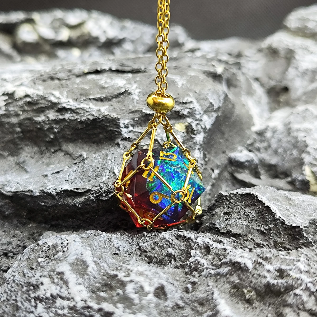 Dice Necklace Resin Devil's Eye Polyhedral Rolling Dice RPG Board Game Math Teaching Halloween Gift D20 D12