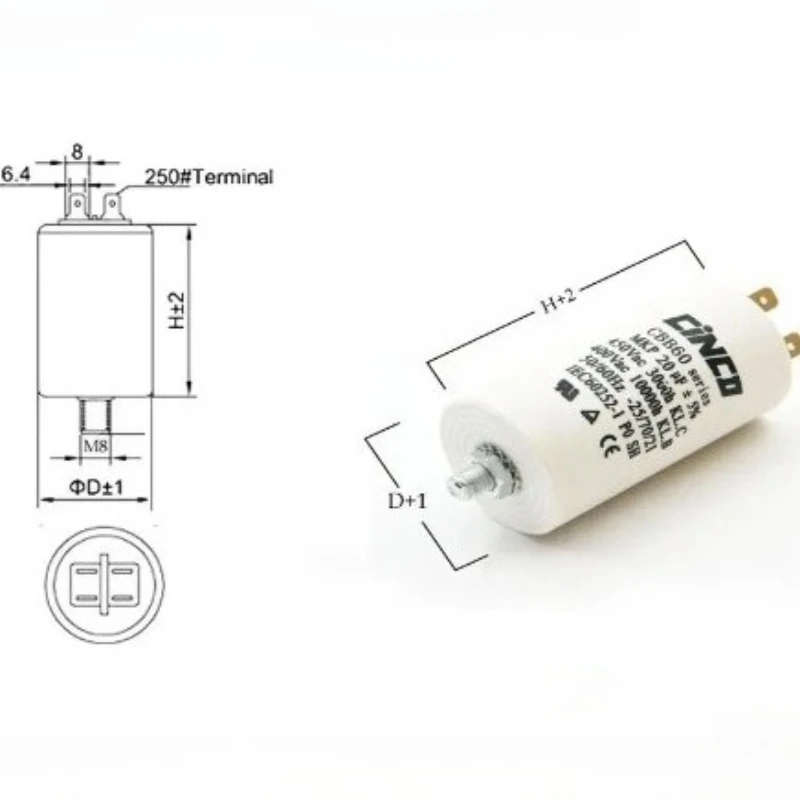 1pc CBB60 시동 커패시터12uF35uF 모터 커패시터 50/60Hz 450VAC 전기 모터/세탁기용 M8 나사 포함