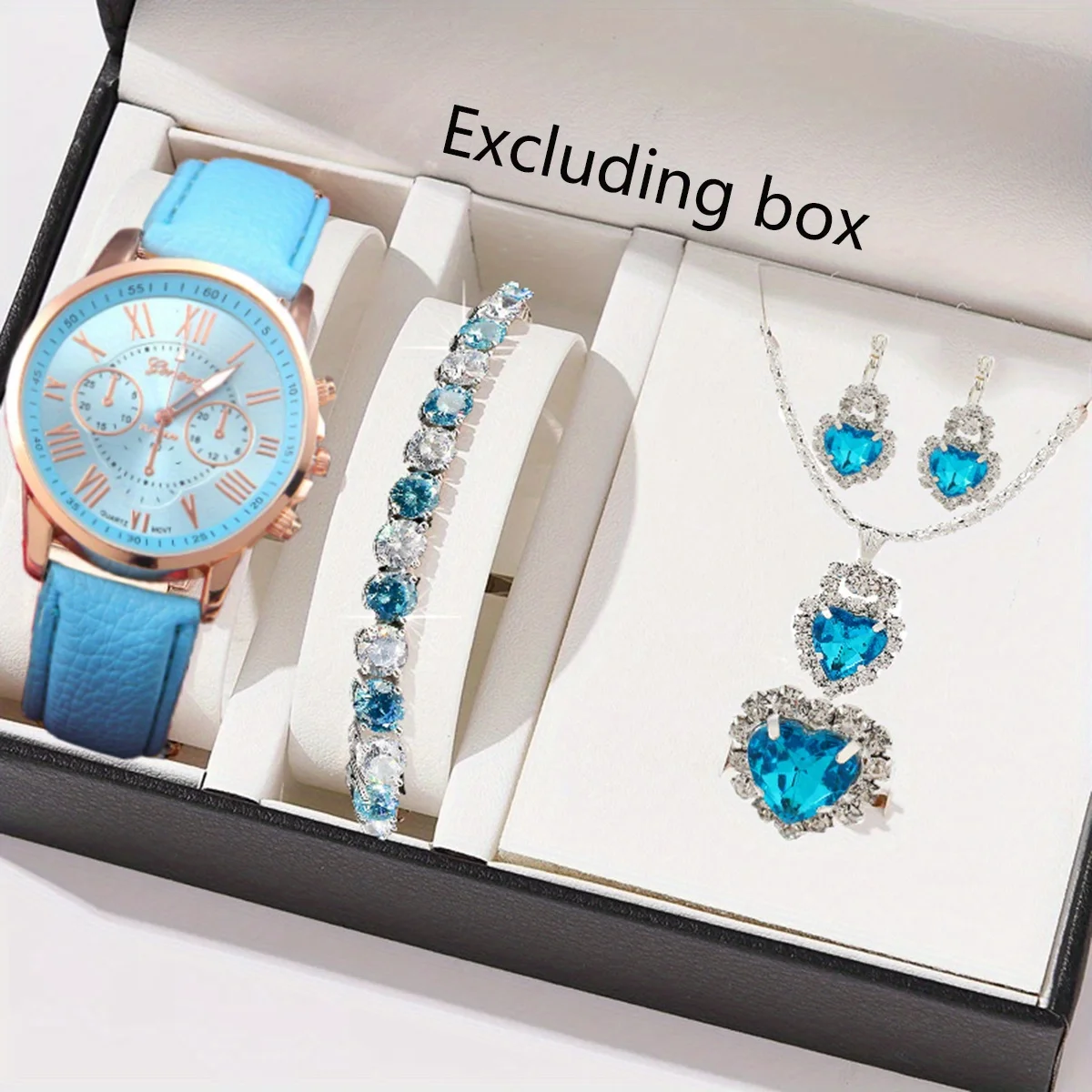 5pcs/Set-Fashionable Women's Watch with Simple Roman Dial Quartz Watch Women's Leather Strap Watch Jewelry Set (no Box)