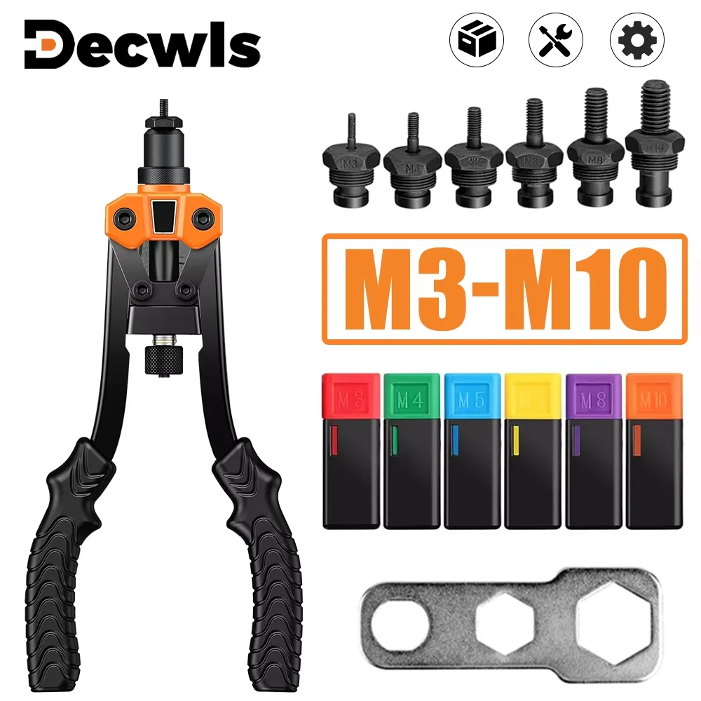 Manual Rivet Nut Gun Home DIY Nut Riveting Tools M3 M4 M5 M6 M8 M10 Double Handle Cordless Riveting Machine