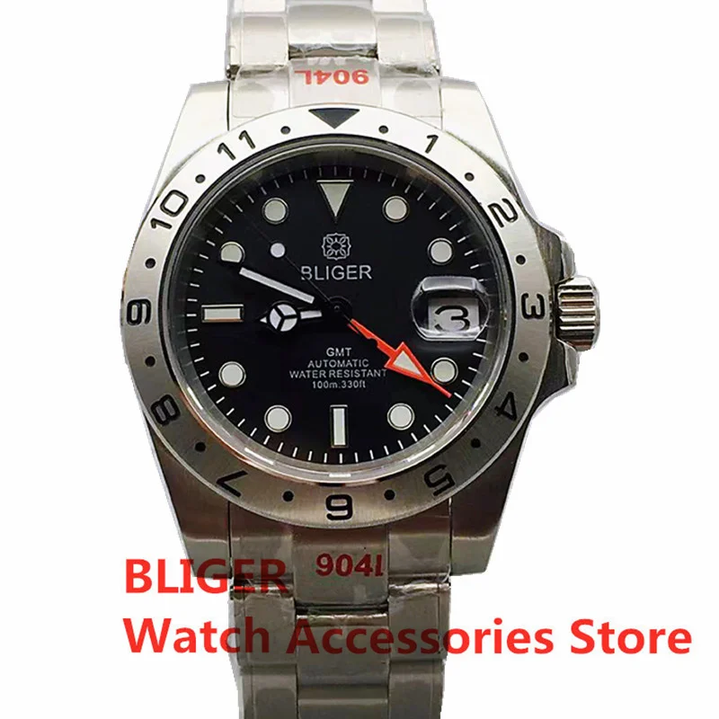 

BLIGER 40mm /43mm Case Black Dial NH34A(GMT) DG3804(GMT) Automatic Men Watch Stainless Steel Sapphire Glass Oyster Bracelet