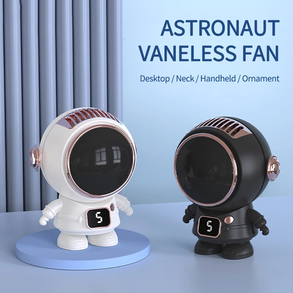 

Astronaut Portable Wireless Mini Hand Fan USB Rechargeable 500mAh Battery Operated Safety Leafless Hanging Neck Air Cooling Fan