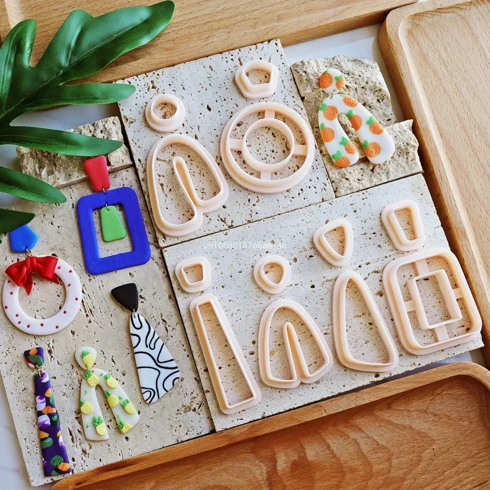 Polymer Clay Earring Cutters 2 Pcs Set Basic Shape 3D Printed Geometric Handmade Clay Embossing Mold Jewelry Pendant Making Tool polymer clay cutter