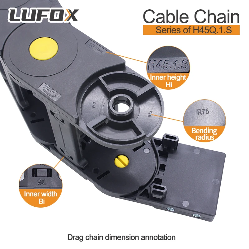 High quality 1-meter cable drag chain. Series of H45Q.1.S-Bridge type open of both side