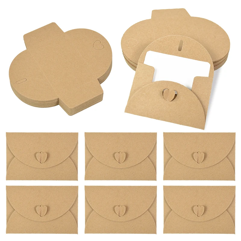 10pcs Valentine's Day Creative Retro Heart Kraft Paper Greeting Card Envelope Wedding Birthday Party Invitations Letter