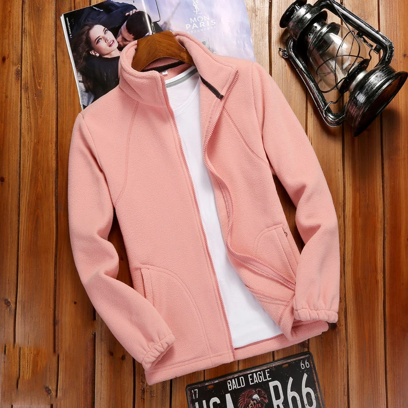 Women's Winter Zipper Cardigan - Warm Coral Fleece Jacket