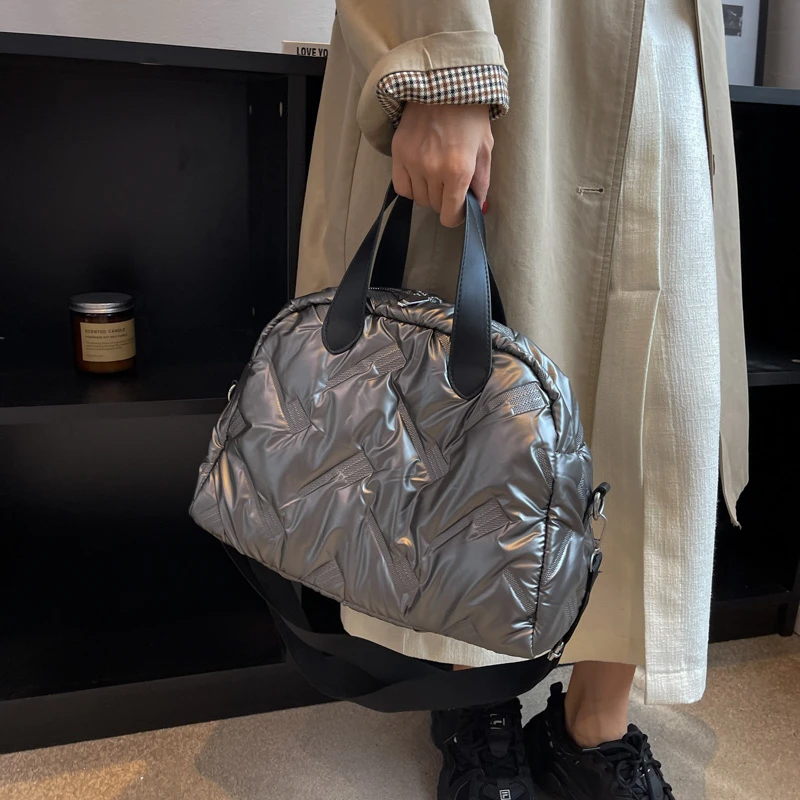 Soft Nylon Shoulder Bags Solid Interior Compartment for Women Fashion Zipper Shell Shape Women's Handbags