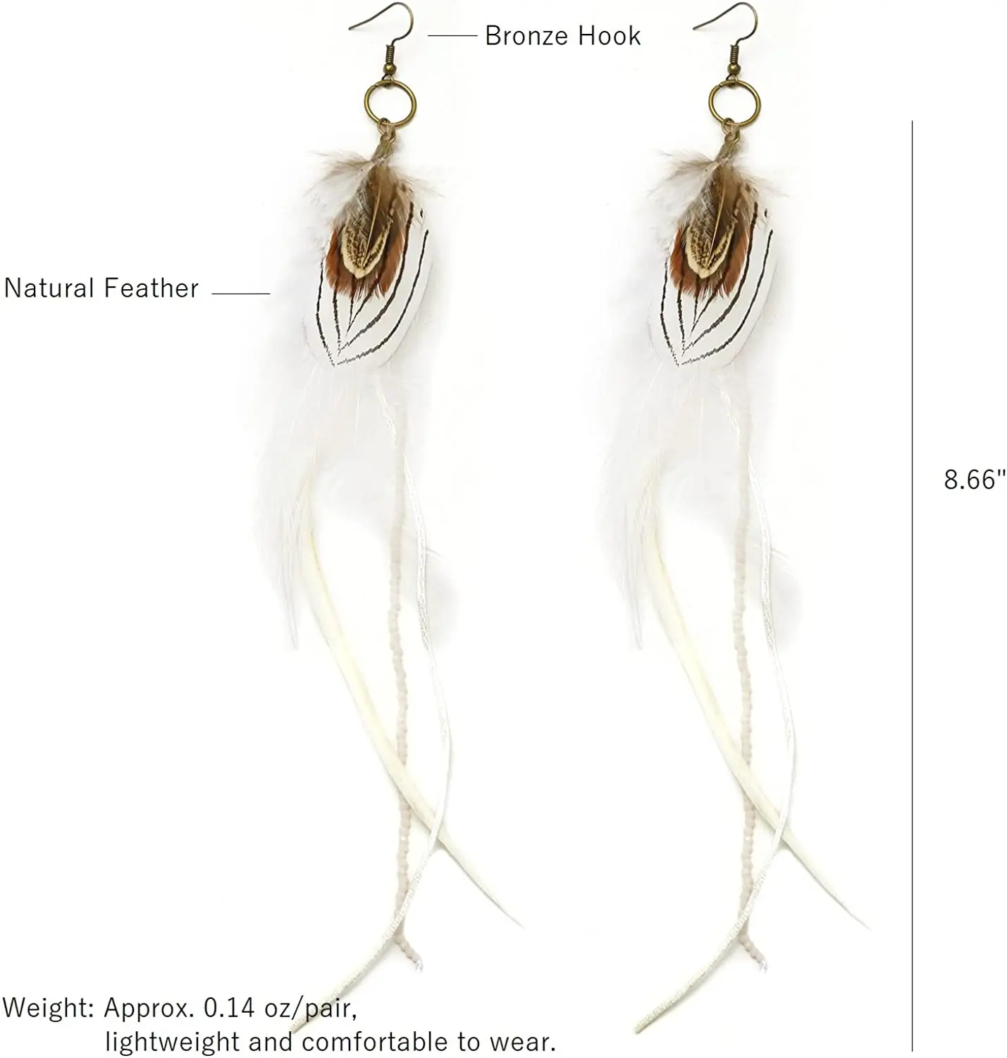 Long Feather Earrings for Women, Boho Bohemian Earrings Multicolor Tassel Handmade  for Women Dangling
