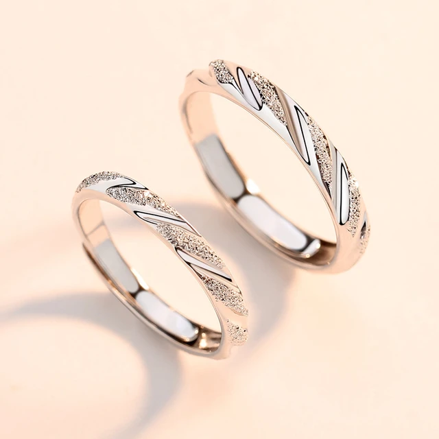 925 Sterling Silver Ring Frosted Surface Perfect Couple - Temu