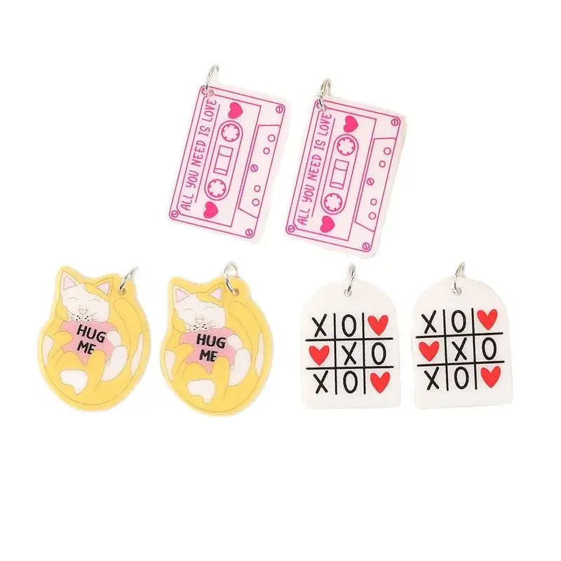 6Pcs Valentine Charms Acrylic XOXO Hug Me Cats Jewlery Findings For Necklace Keychain DIY Making images - 6