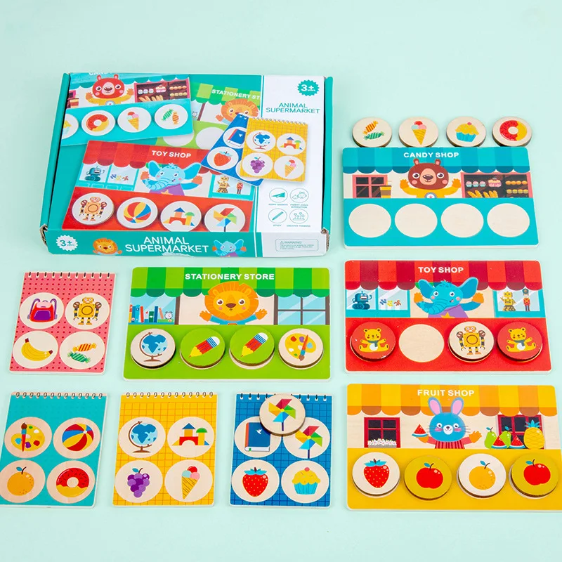 Wooden Montessori Sorting Matching Toys Animal Shop Sorting Memory Board Game  Children Early Learning Education Interactive Toy 2