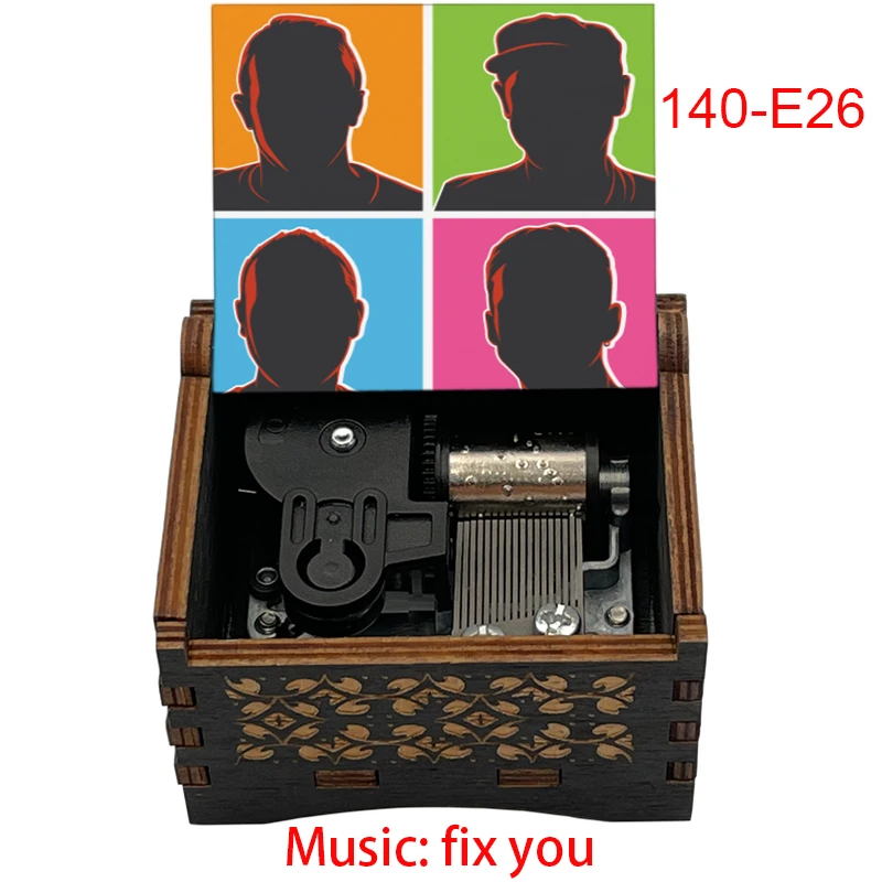 Music Box Fix You 18 Note Wind Up Mechanical Wooden for Band Fans Friends Birthday Home Office Christmas, music box