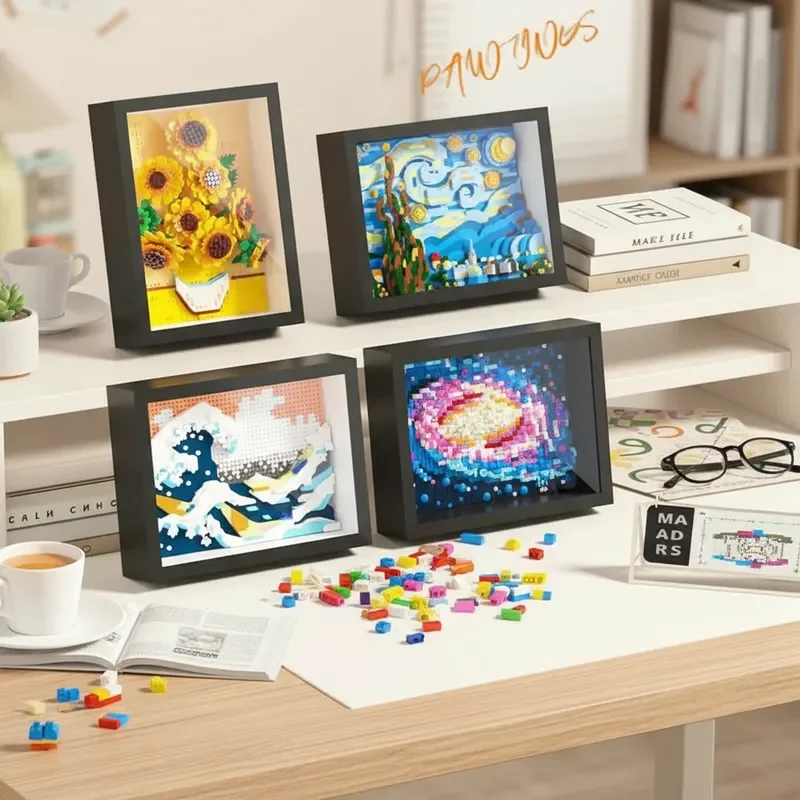 새로운 창의적인 DIY 세계적으로 유명한 그림 조립 사진 프레임 아트 장식 퍼즐 빌딩 블록 장난감 컬렉션 생일 선물