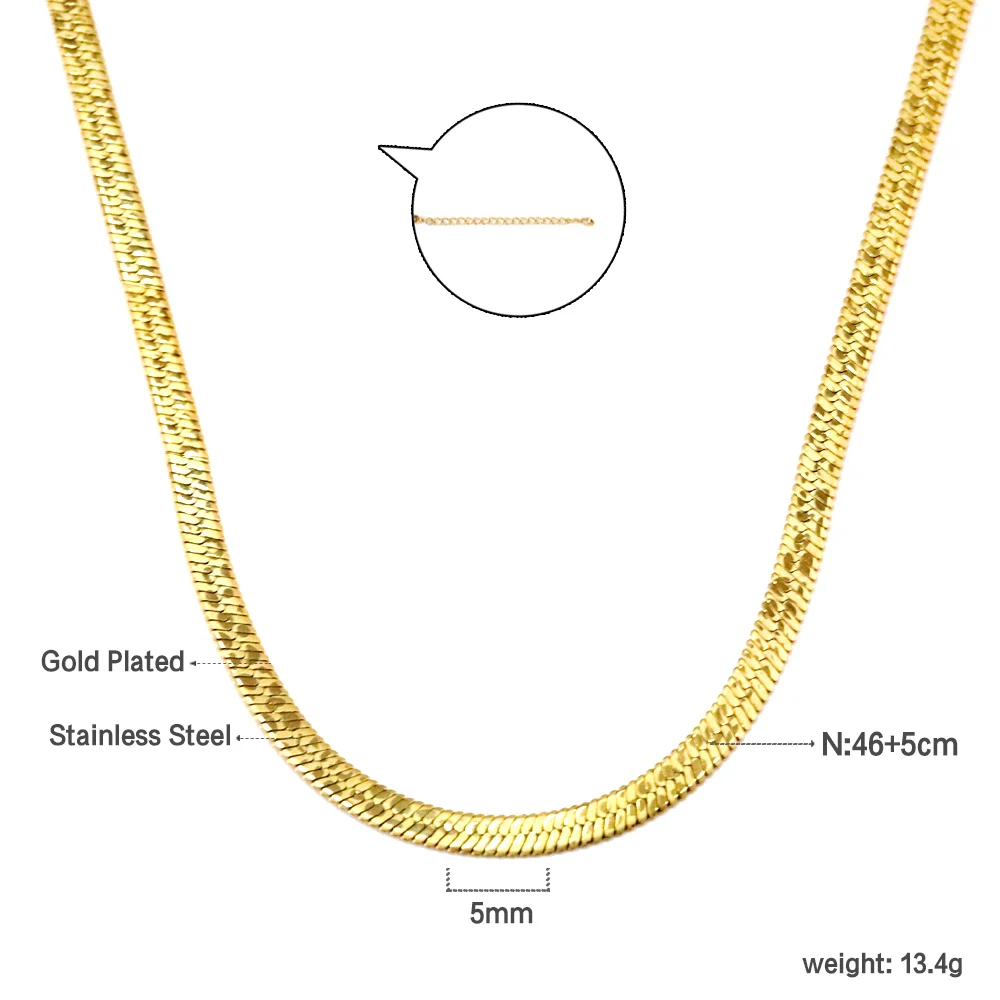 Collana Girocollo Serpente Piatta In Acciaio Inox 316L Dorato | Catena A Spina Di Pesce Spessa 45cm Per Donna - Ipoallergenica