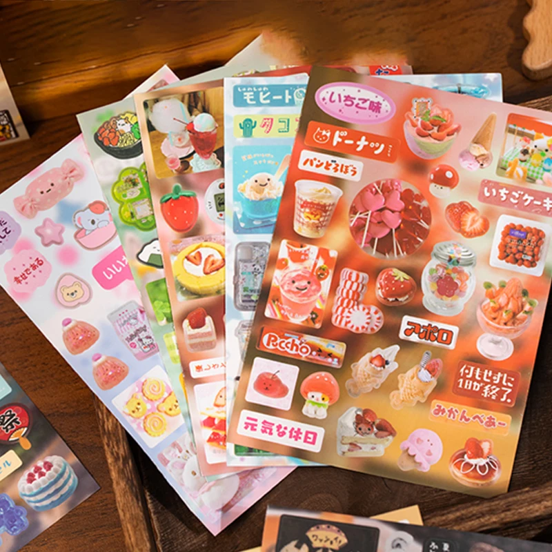 20Pcs 일본 레트로 음식 디저트 스티커 북 귀여운 쇼와 스타일 다이 컷 스티커 저널 스크랩북 플래너 DIY 공예 데코