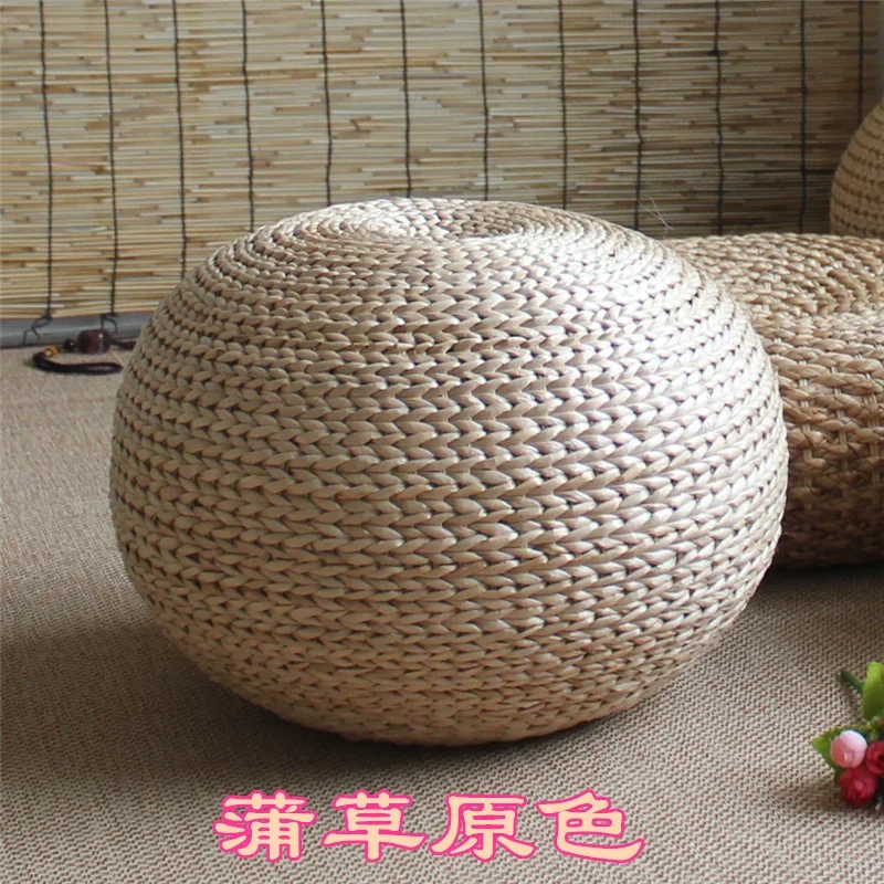 

Japanese Style Natural Straw Stool Sitting Seat Living Room Spherical Round Stool Rattan Cushion Natural Hand Woven Foot Stool