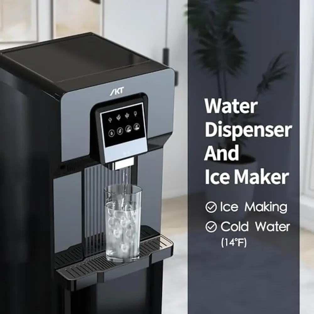 Cold Water Cooler with Ice Maker 3 or 5 Gallon Dispenser 18LBS Daily Ice Production Touch Control Panel High-Performance 6