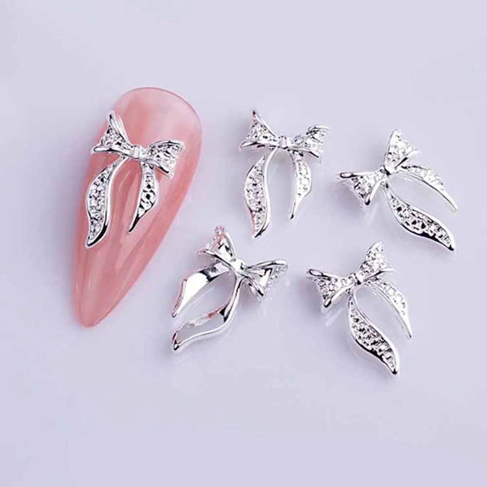 20pcs Alloy Ribbon Bows Nail Art Charm 3D Gold/Silver Mini Hollow Bowknot Nail Decor Parts DIY Japanese Design Nail Parts