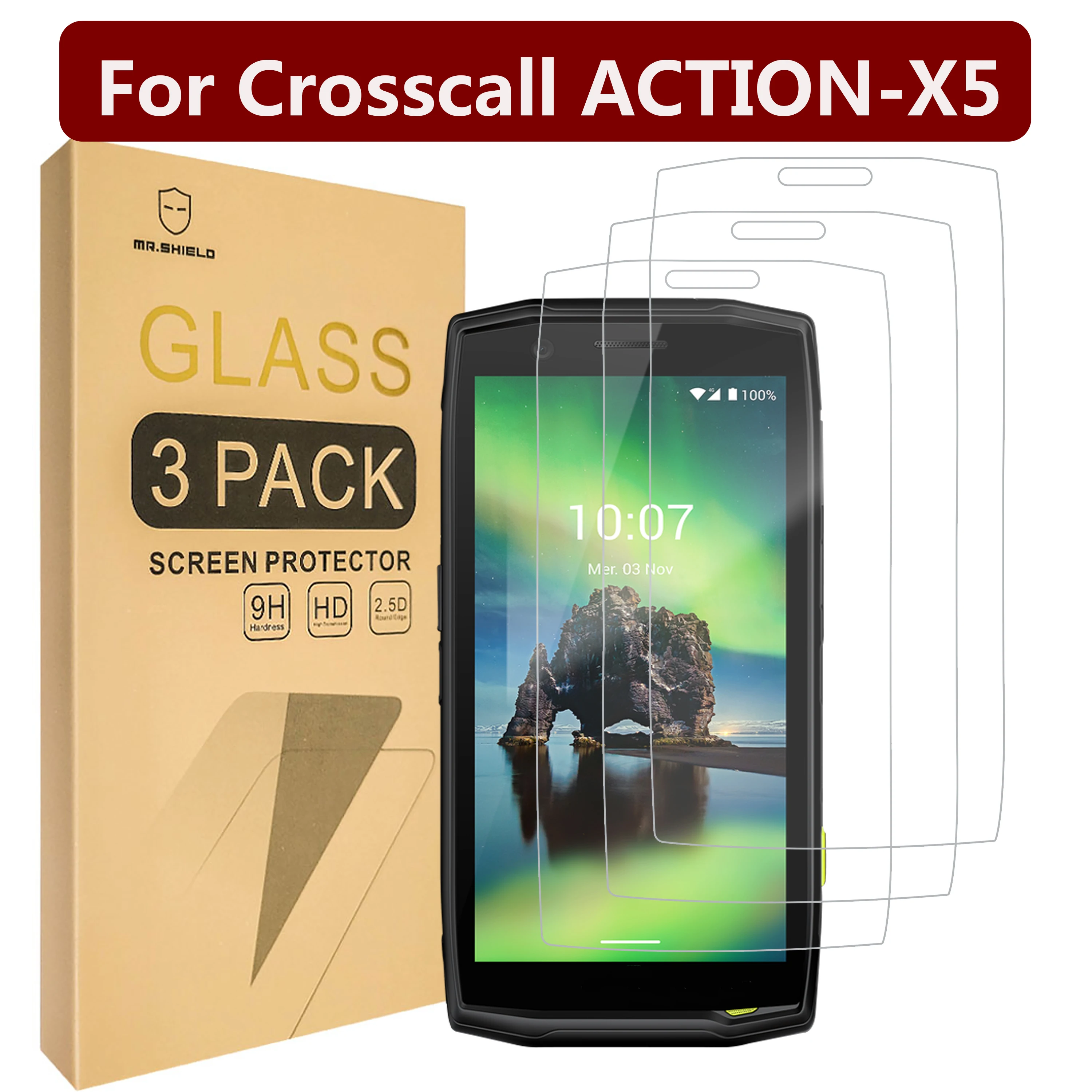 

Mr.Shield [3-Pack] Screen Protector For Crosscall ACTION-X5 [Tempered Glass] [Japan Glass with 9H Hardness] Screen Protector