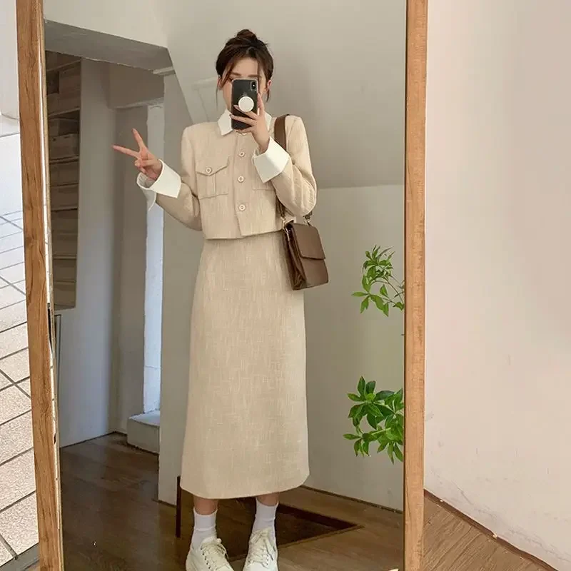 

UNXX 2024 Autumn New Product Small Fragrance Style Ladies Two-piece Tweed Long-sleeved Suit Short Coat High-waisted Skirt Skirts