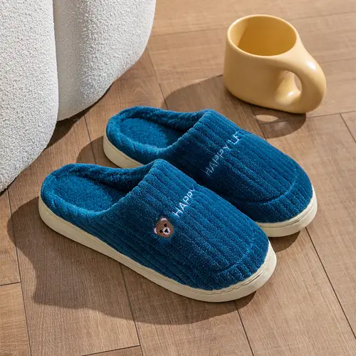 Winter Plush Slippers for Women & Men - Thick Sole Couple House Shoes, Warm Fleece-Lined Indoor Slides with Non-Slip Sole - Image 6