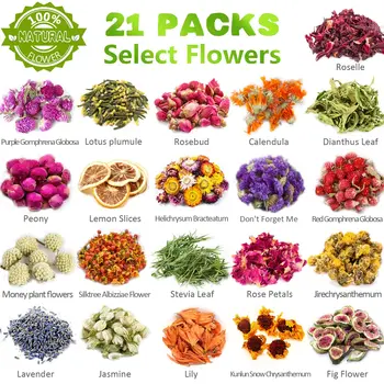 21 Pack Dried Flowers for Candle Making,100% Natural Dried Herbs Kit for Soap Making,Bath,Resin Jewelry Making,Lavender,Rose 2