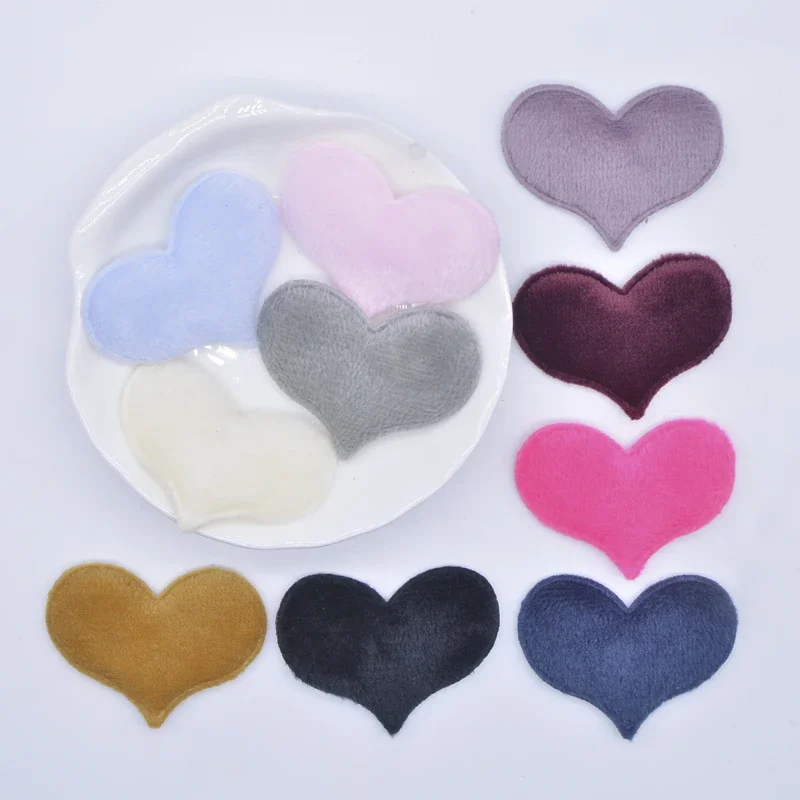 50 Stück 40 x 30 mm gepolsterte Plüsch-Pelz-Herz-Applikationen für DIY-Kopfbedeckungen, Haarspangen, Schleife, Zubehör, handgefertigte Kleidung, Hut, Schuhe, Dekor