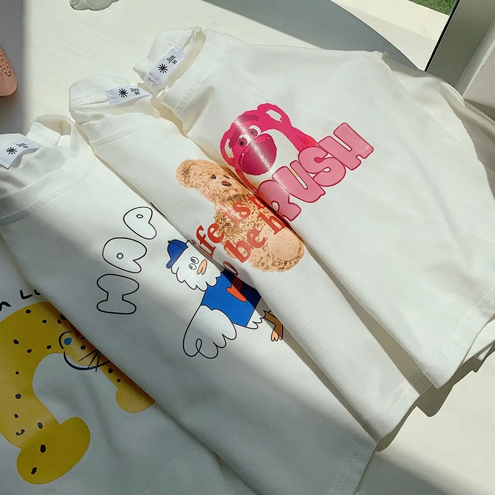 

Boys' Autumn Long-sleeved New Children's White Cartoon Long-sleeved Top Baby's Autumn Inner Base Shirt