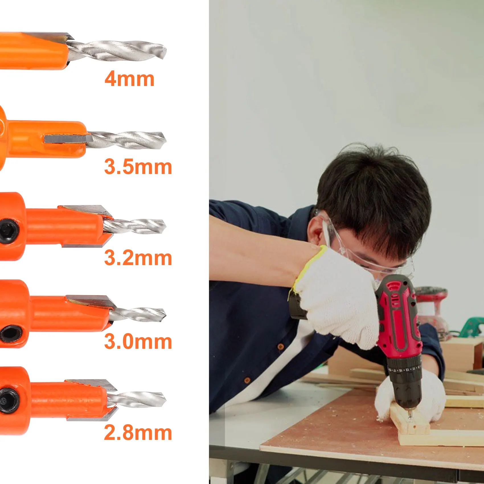 5 Stuks Hout Gat Boor Bit,8Mm Schacht Verzinkboor Bit Router Bit, Hout Werkende Gootsteen Boor Bit Set Schroef Snijder