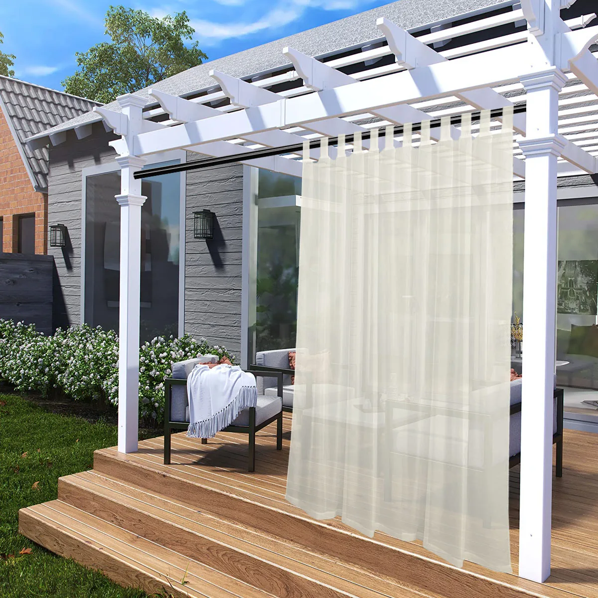 1PC Outdoor Detachable Sticky Tab Top Curtain Sheer Drape Outside Waterproof Curtain Patio Porch Pergola Cabana Decor sheer curtains waterproof curtains decor curtains