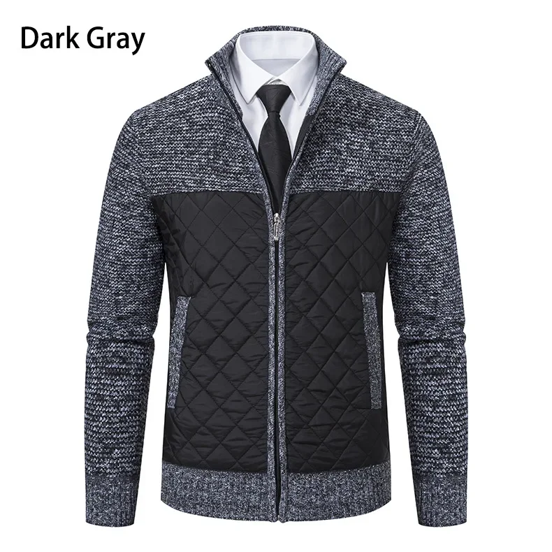Description Picture 2 of item2023 New Cotton Thickened Men's Sweater Jacket Large Long Sleeve Zippered Knitted Coat Stand Up Collar Cardigan