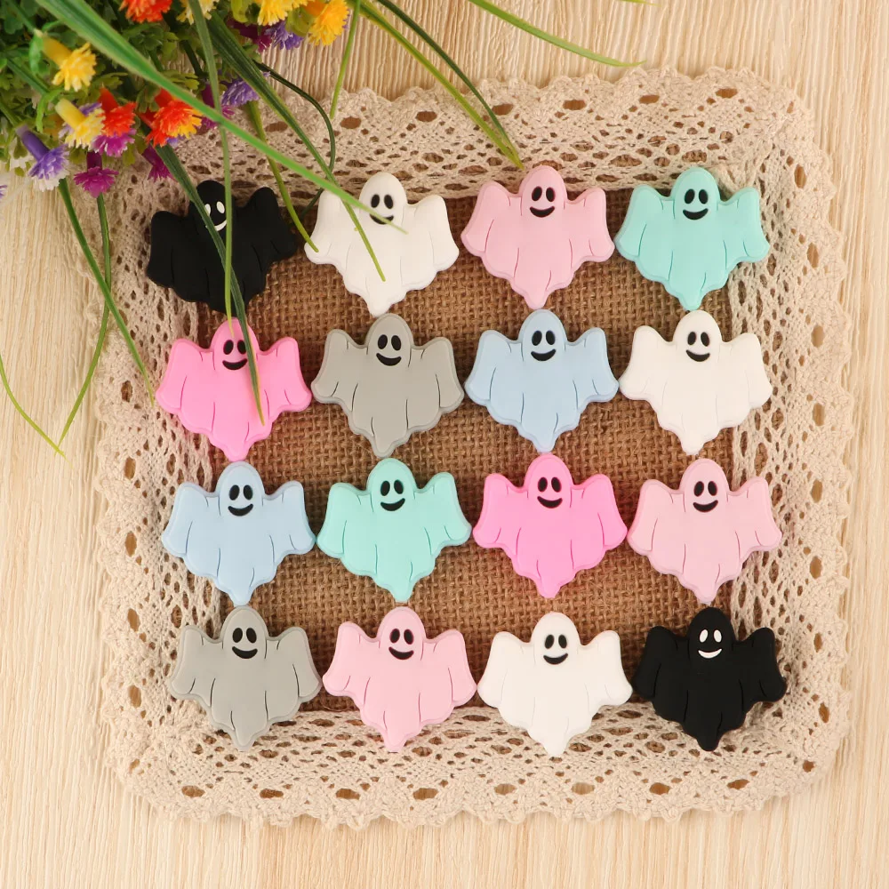 

Kovict 50/100/200Pcs Halloween Silicone Beads Ghost Grim Reaper Pumpkin Food Grade DIY Pacifier Chain Teeth Chew Beads Baby Toys