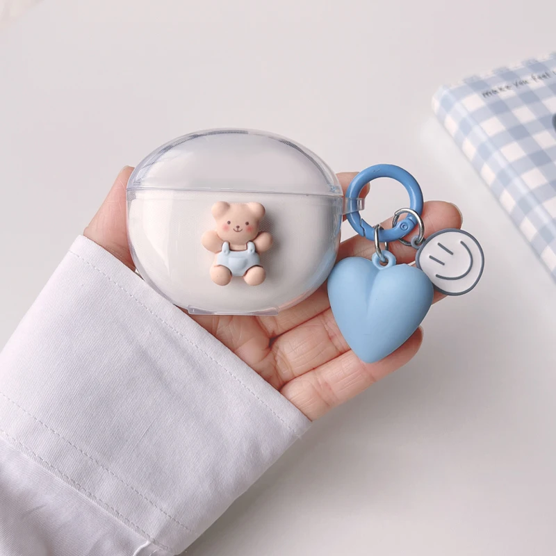 For Realme Buds T100 Case Cute Bear / Cartoon Animal Cover Silicone Transparent Earphone Cover with Keychain t100 cover