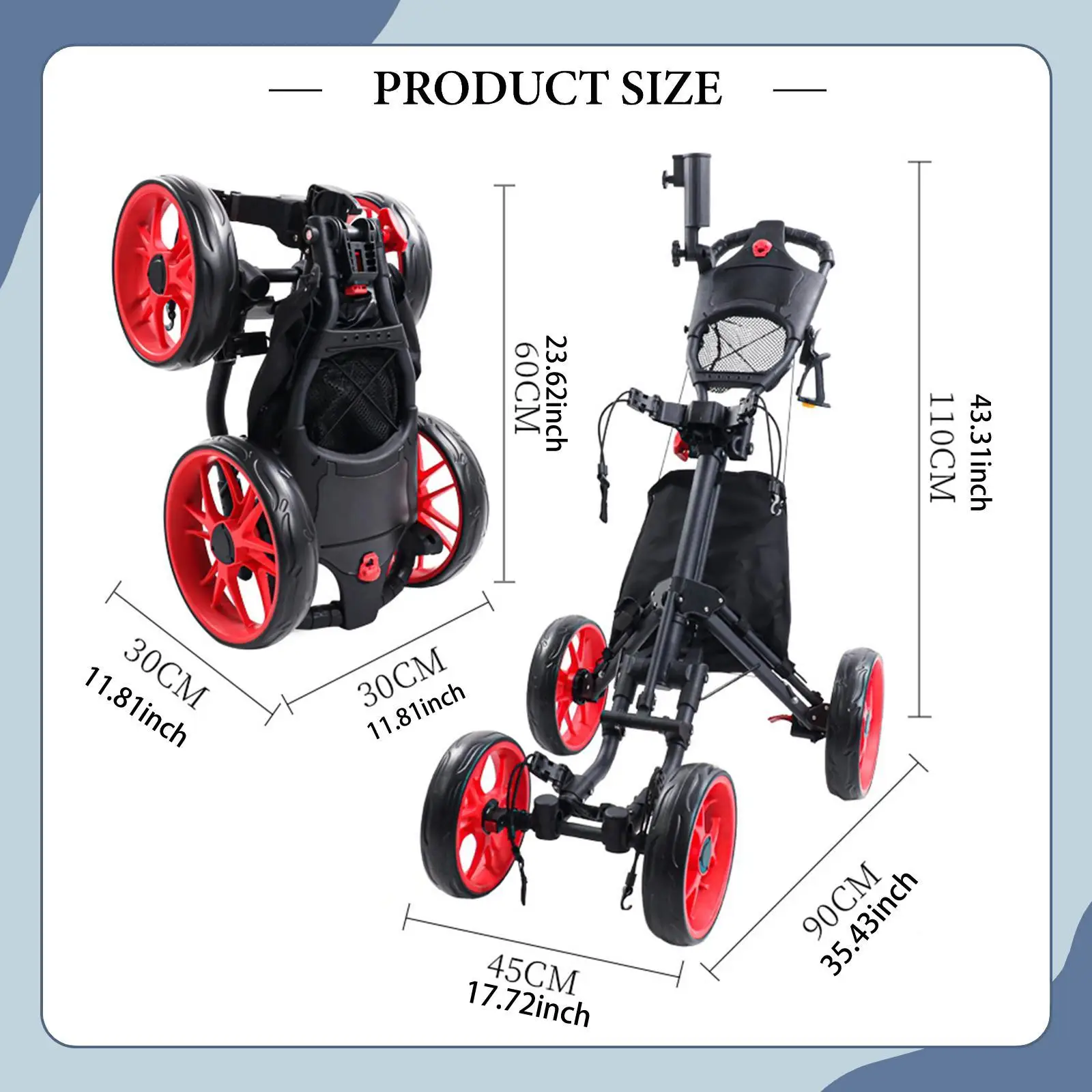 풋 브레이크가 있는 휴대용 골프백 카트, 골프 캐디 액세서리용 소형 경량 골프백 캐리어