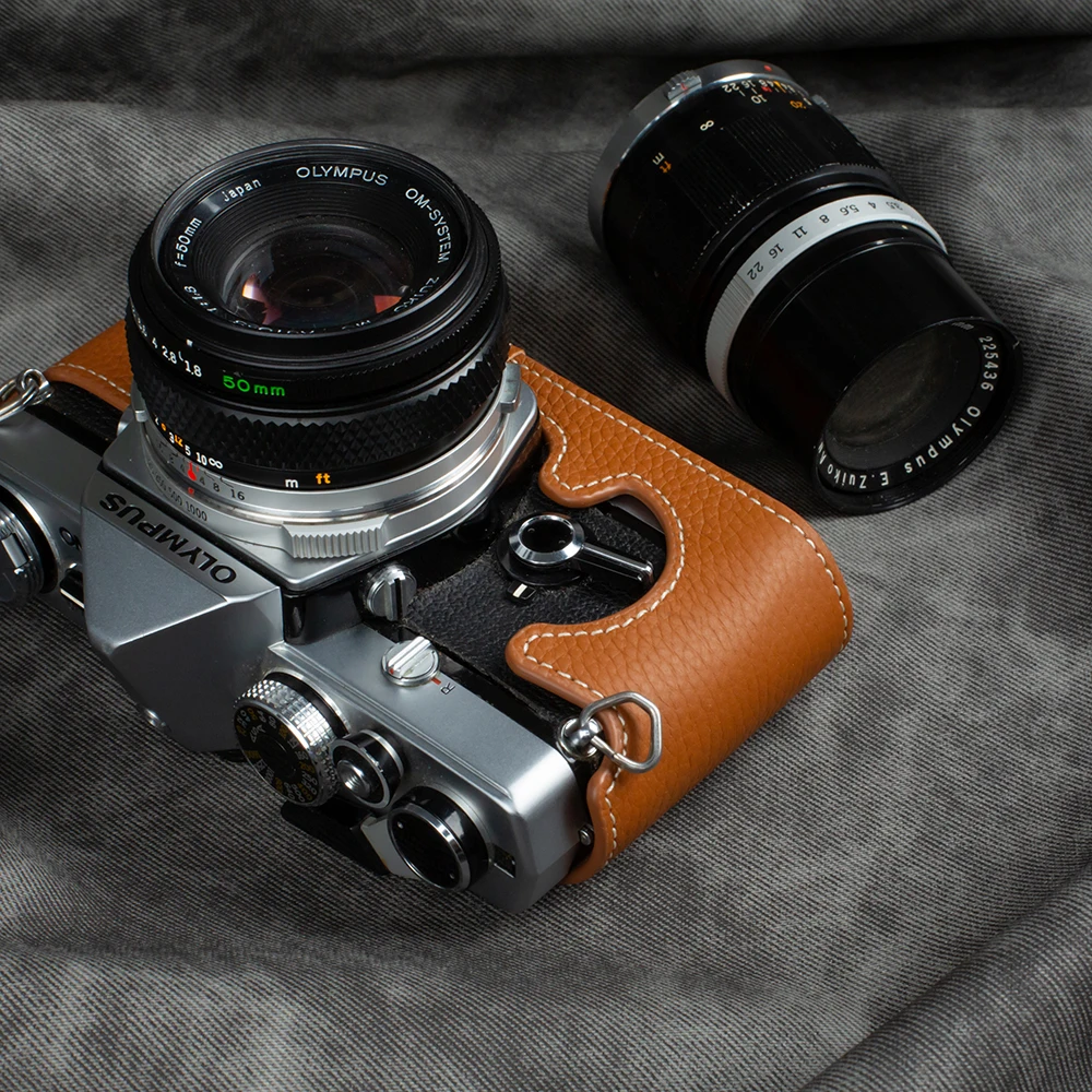 올림푸스 OM-1/1N 2/2N 4/4Ti OM3 케이스 카메라 가방 커버 가죽 카메라 케이스 보호 케이스 수제  진짜 가죽 커버