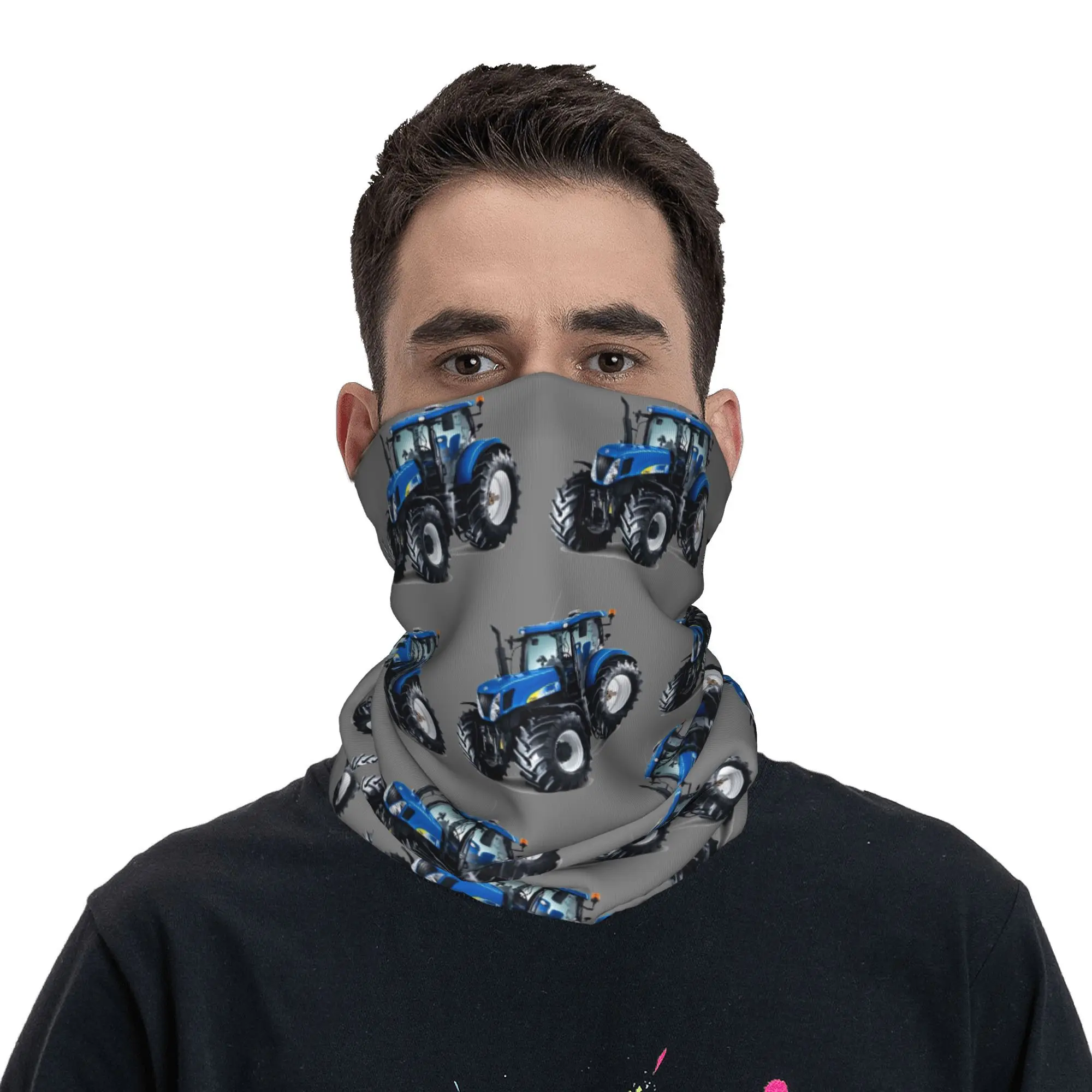 Tractor Bandana Neck Gaiter for Ski Hunting Women Men Wrap Scarf Heavy Machinery Balaclava Warmer Blue