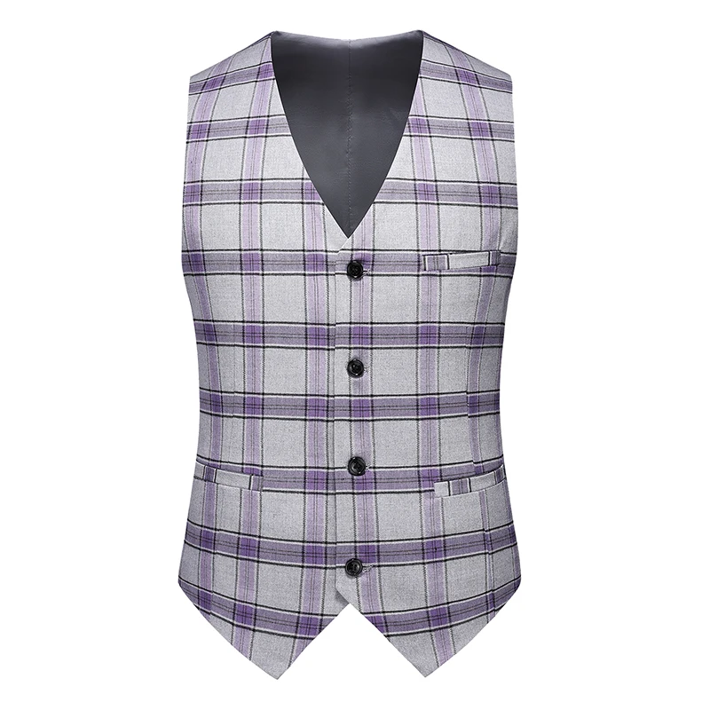 Men's High-End Plaid Three-Piece Suit Set European American Fashion Wedding Business Style Vest Trousers Included